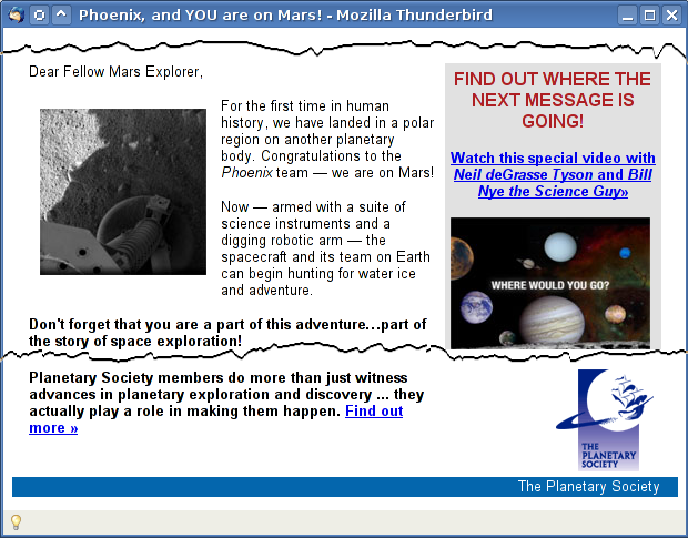 A mail from Planetary Society